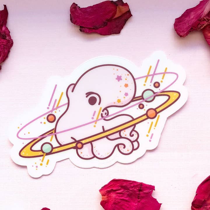 Kosmisk blæksprutte klar vinyl klistermærke for engroshandel hos Alum and Ink