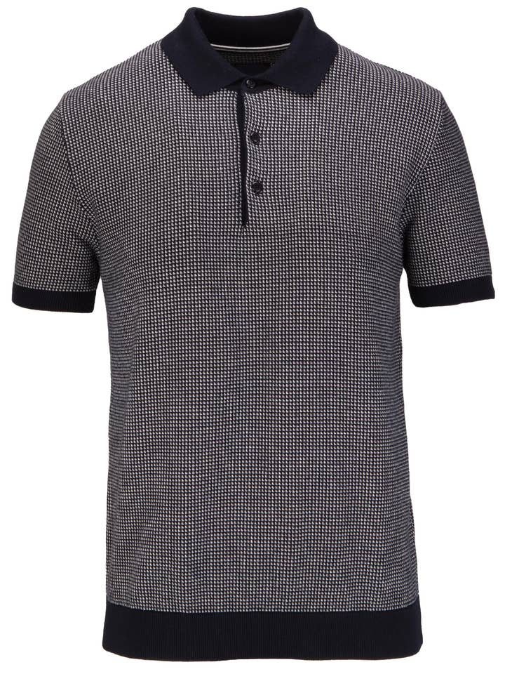 Short Sleeve Knitted 2 Colour Jacquard Polo for wholesale by GUIDE LONDON