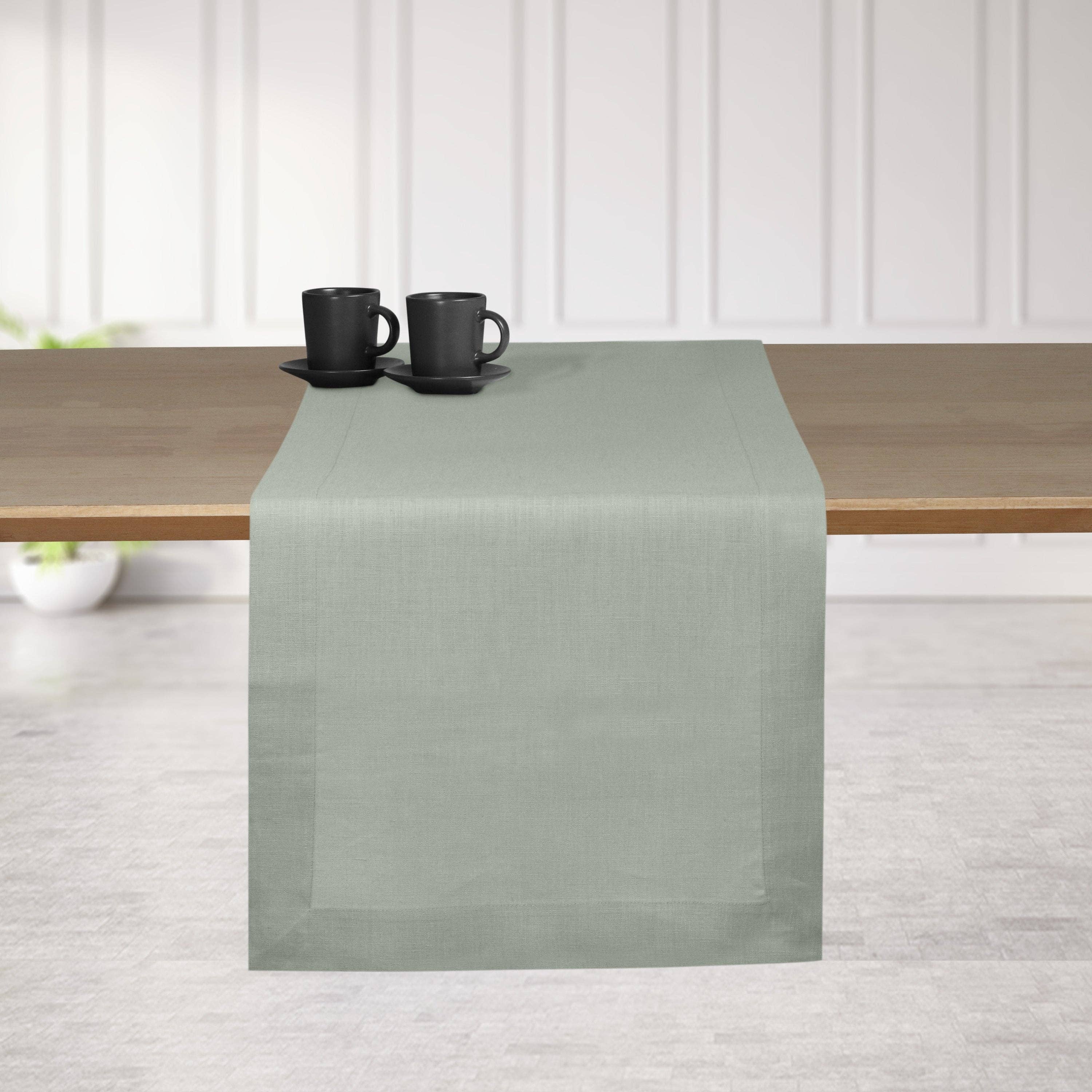 D'Moksha – wholesale Table runner – Sage Green Linen Table Runner - Mitered Corner0