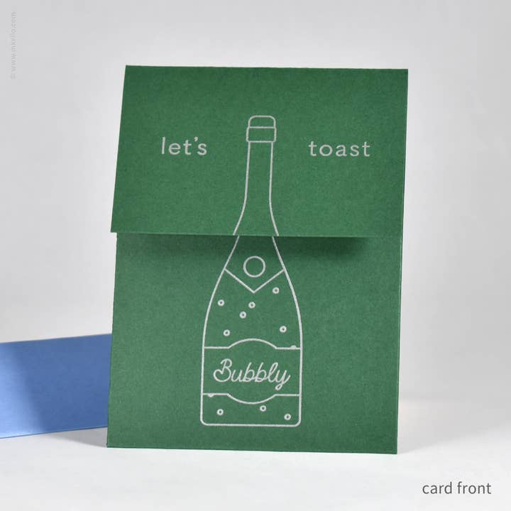 Happy New Year Champagne Peek-a-Boo Card (#533) for wholesale by Inkello Letterpress