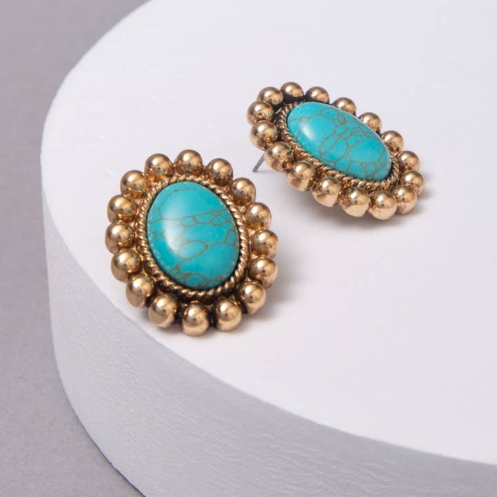 SP Sophia Collection - Wholesale Stud/Post Earrings - Western Oval Turquoise Post Earrings