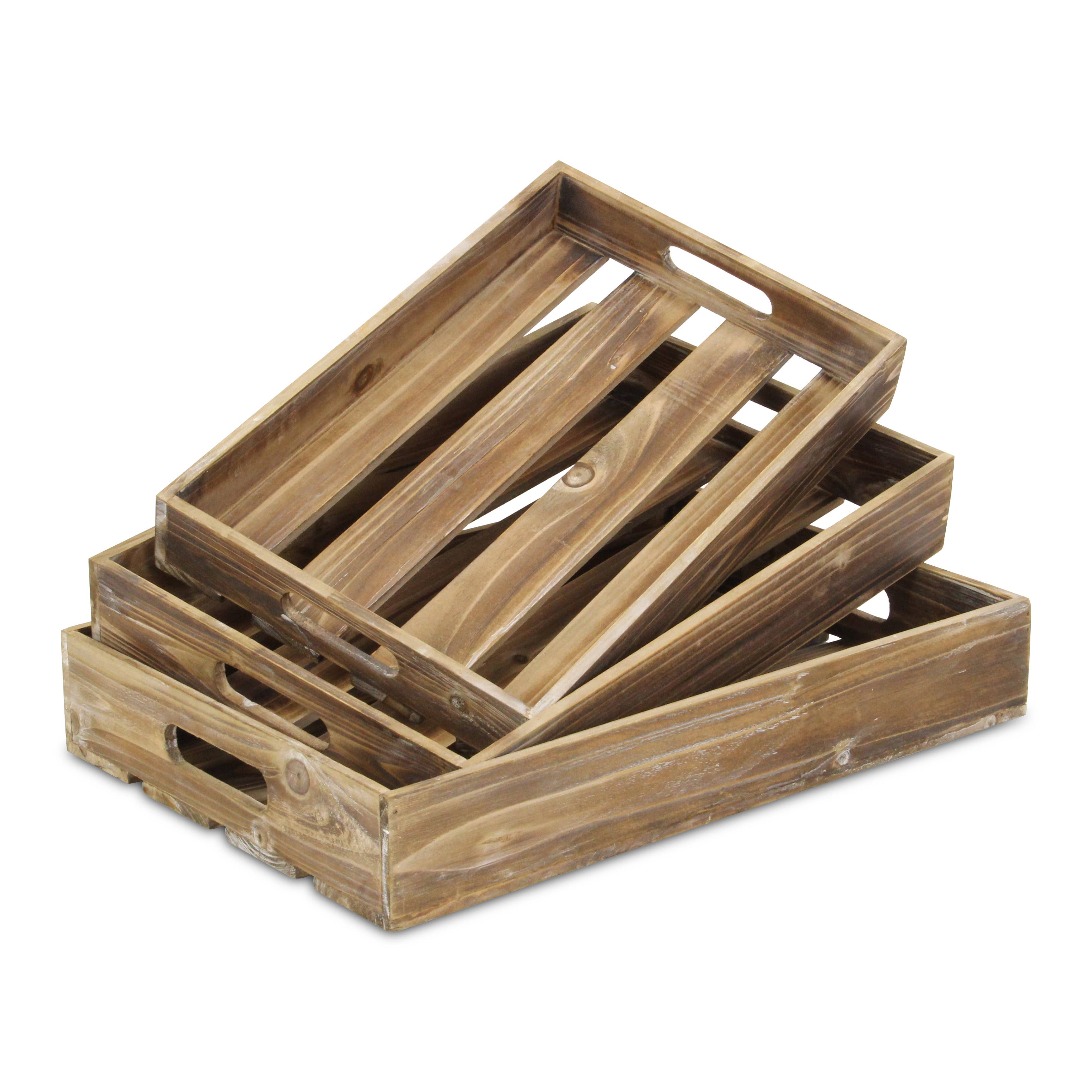 Cheungs Home Decor - Venta al por mayor Bandejas decorativas - Juego de 3 bandejas de madera con listones Nora, color marrón1