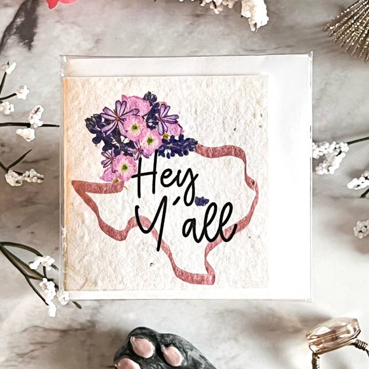 Neverending Stickers - Mini Greeting Card - Wildflower Seeded - 3x3 - Texas - Hey Y’all - Bluebonnets for wholesale by Neverending Stickers