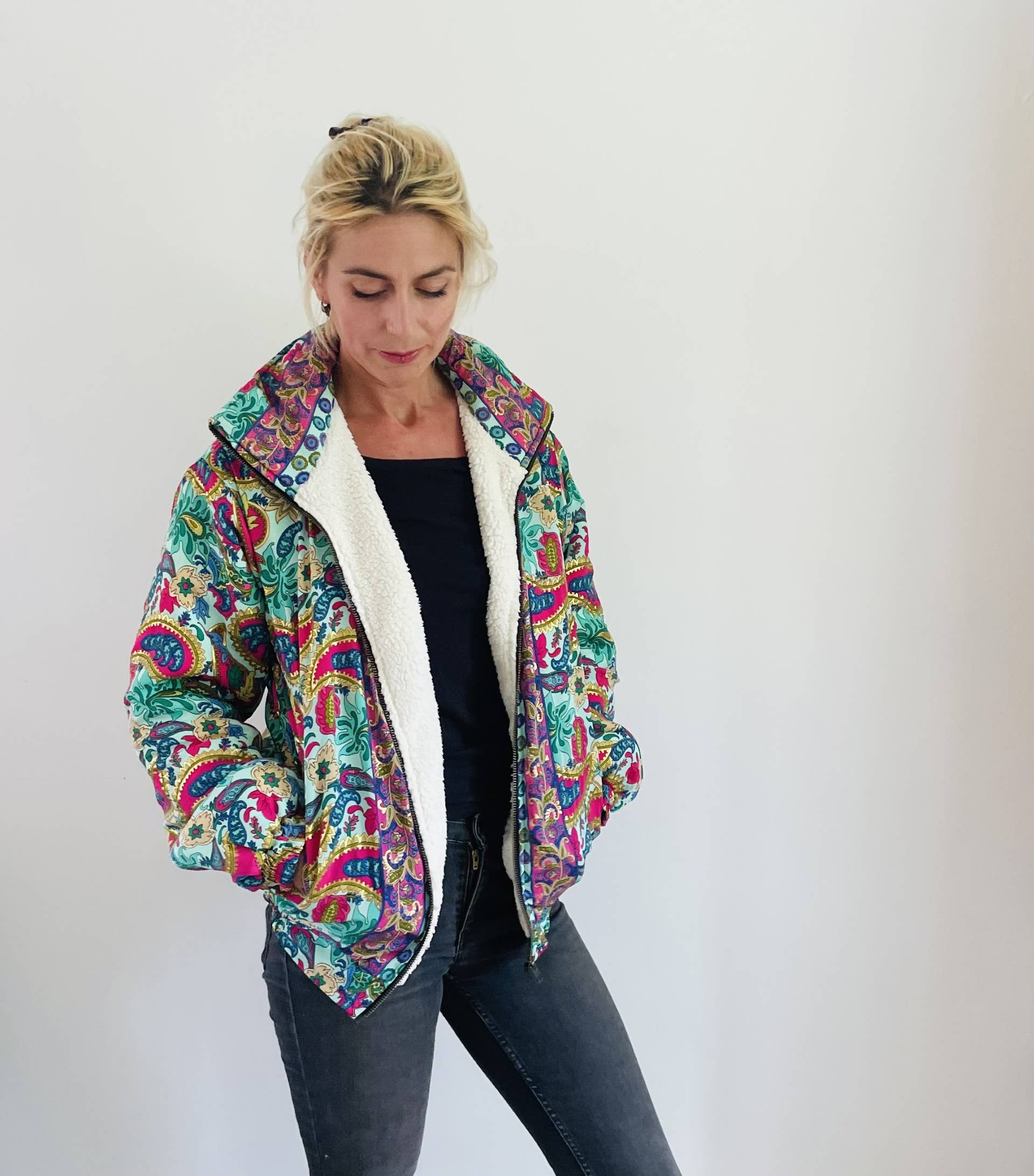 Emma's Emporium – wholesale Bomber jacket – Women’s – AW02: Sari Fleece lined Bomber Jackets - Paisley13