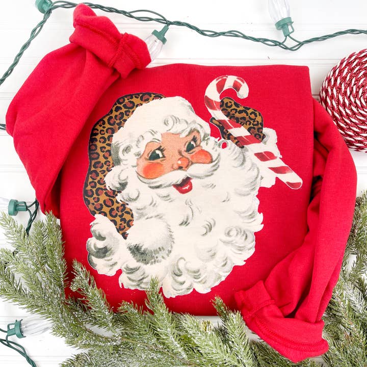 Vintage Cheetah Santa Sweatshirt for wholesale by Nikkilynn Wholesale