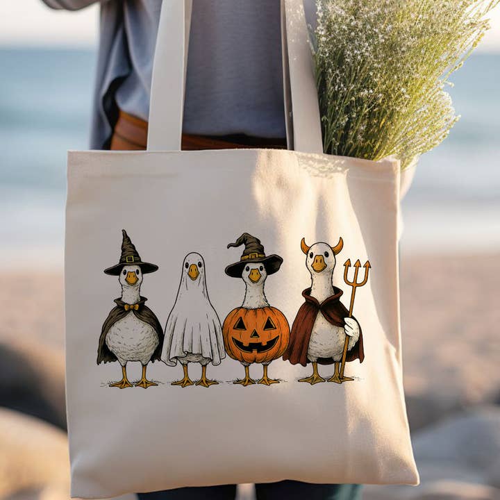 Goose Halloween Costumes Pumpkin Boo Witch Tote Bag for wholesale by Sister Ray