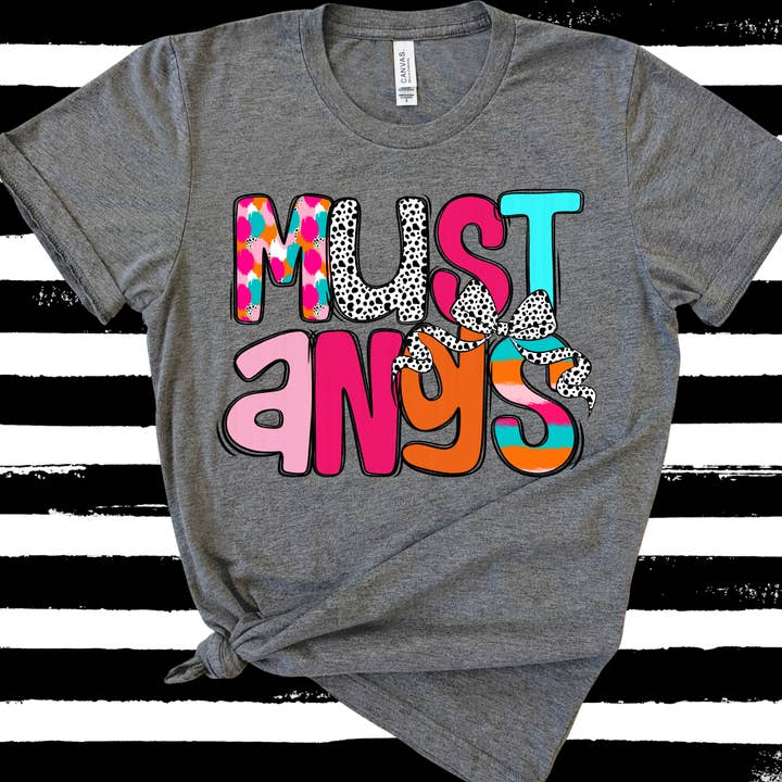 Mustangs Mascot Coquette Style Tee Bella Canvas for wholesale by Hooray Tees and Accessories