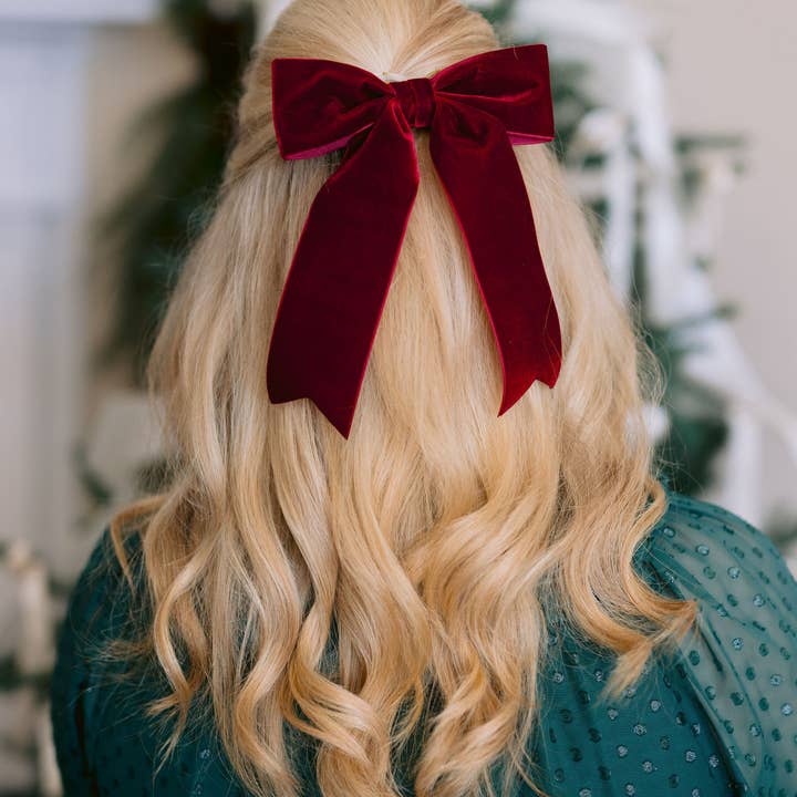 Grace & Grandeur - Wholesale Hair Bow - Women's - Large Velvet Hair Bow Barrette for Women | Bailee Bow21