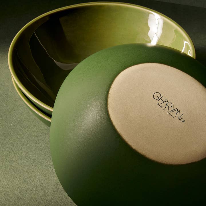 GHARYAN Stoneware & Olive Wood Tableware | Ships from USA - Wholesale Bowl - Handmade Stoneware Soup Plate | Dadasi 7.9"11