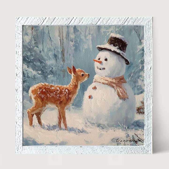 Deer with Snowman Friend for wholesale by ginger blue