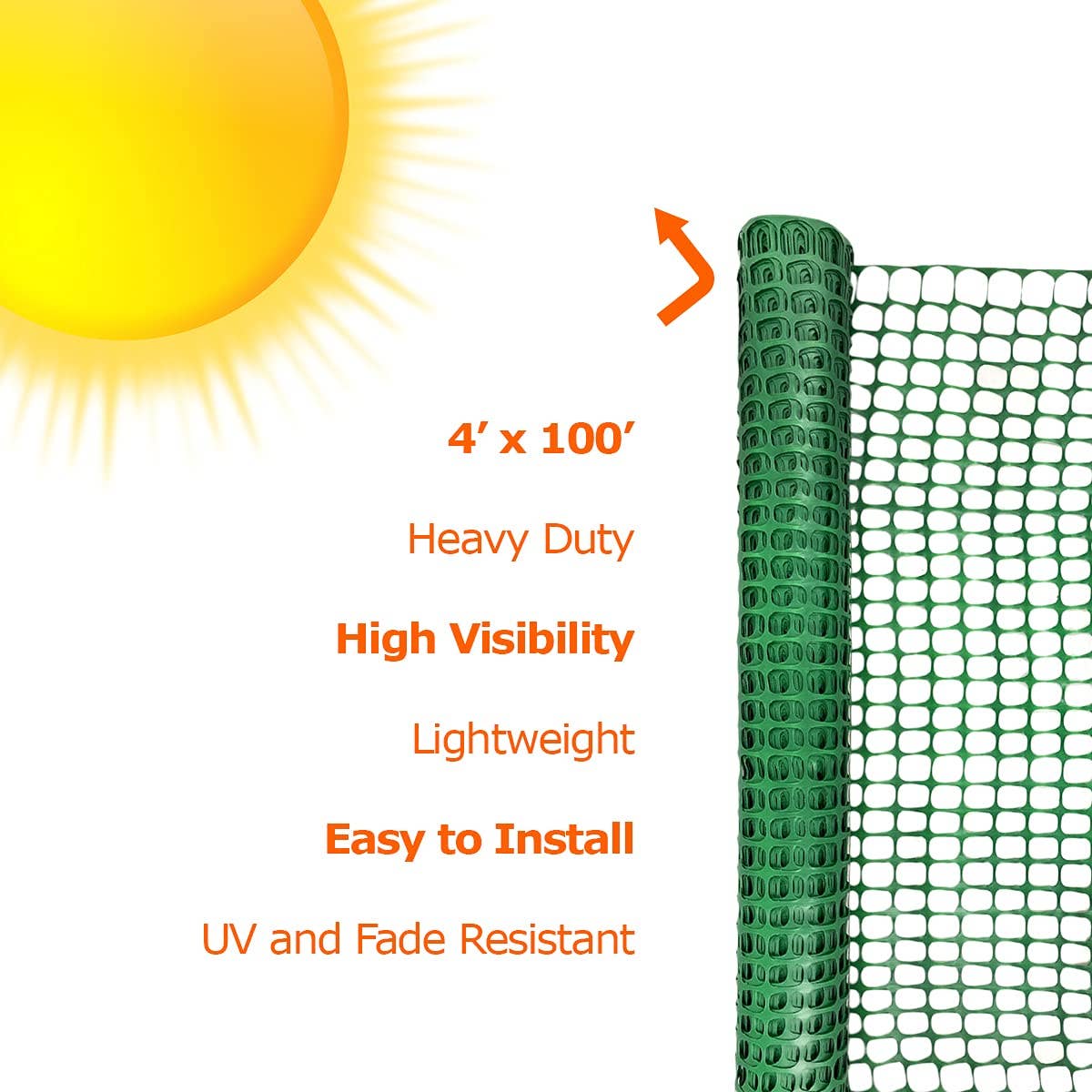 Ashman Online - Wholesale Outdoor Ornament/Decor - Ashman Plastic Mesh Fence, Construction Barrier Netting, Green, 4'x100' Feet, 1 Roll, Garden Fencing, Fences Wrap, Above Ground, for Snow, Poultry, Chicken, Deer, Patio, Garden Netting, Green 100FT8