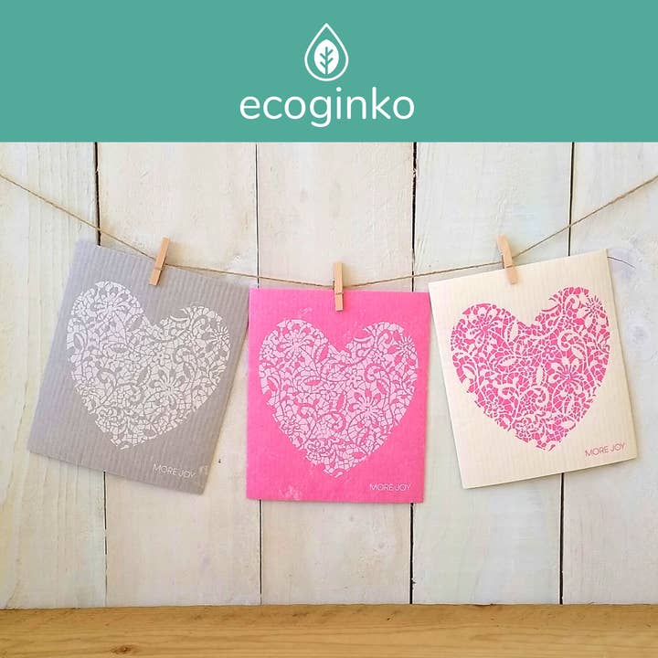 Washable cloths “pack of 3 LACE HEARTS” for wholesale by ecoginko