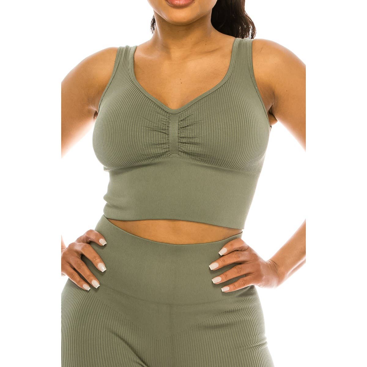 Lime All the Time - Wholesale Activewear Set - Women's - 2 Pcs Set Ribbed Muscle Tank Bra and Highwaist Short4