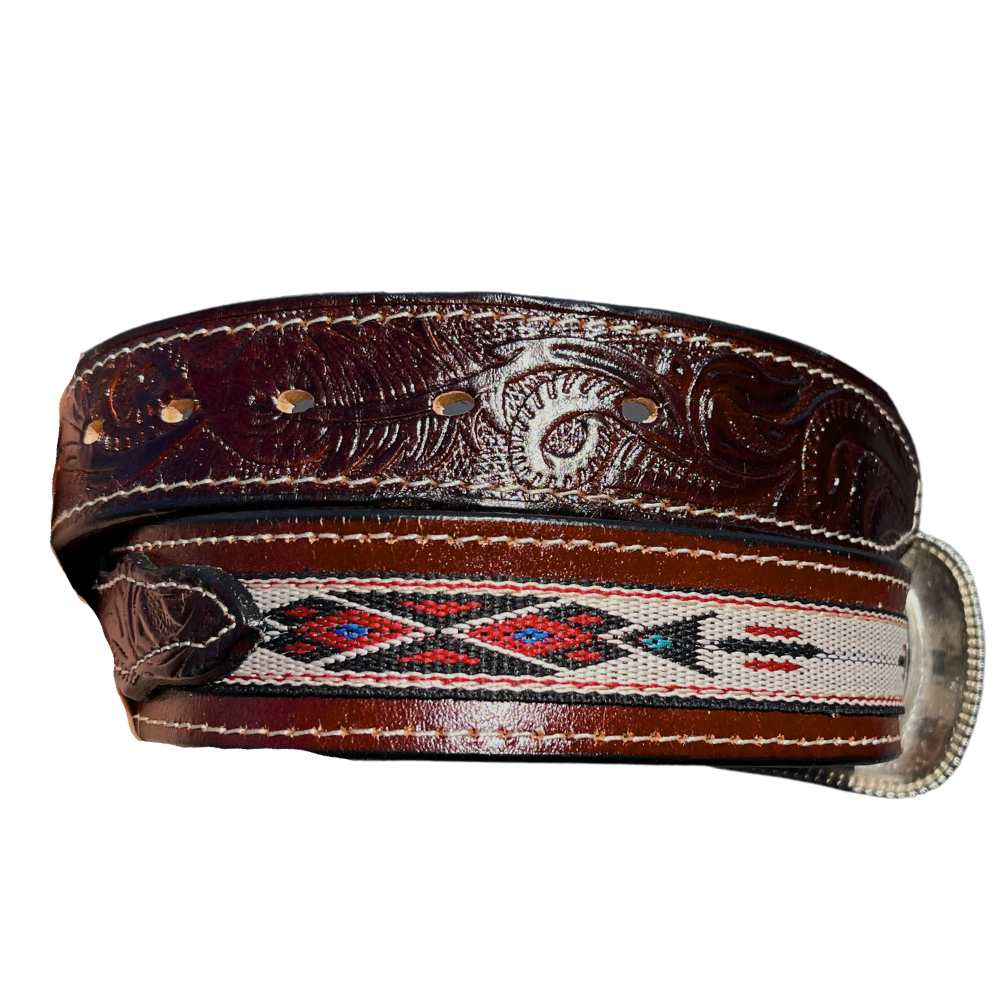 Baja Leather - Vendita all'ingrosso Cintura - Unisex - Cintura in Pelle Intagliata Western - Azteco - Pelle Marrone2