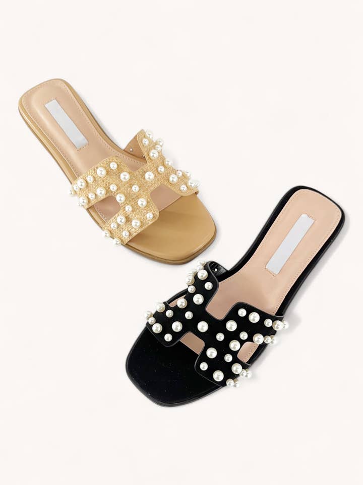 BLACK MAIN-27 PEARL EMBELLISHED CUT OUT DESIGN SANDAL for wholesale on Faire4