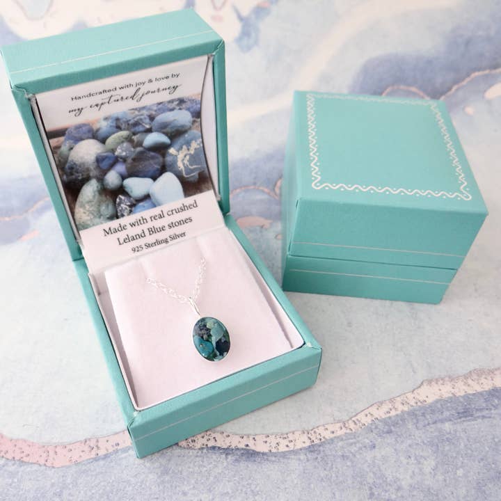 Leland Blue Oval necklace, 925 Sterling Silver, Michigan for wholesale by My Captured Journey