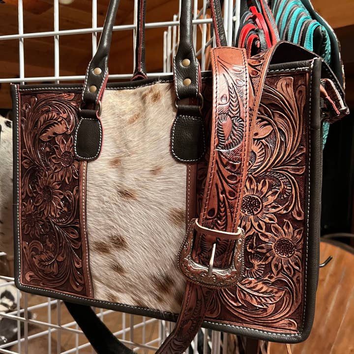 Westrian (Formerly Equipage) - Wholesale Tote Bag - Women's - Sunflower Western Tooled Leather Cowhide Purse Tote Bag