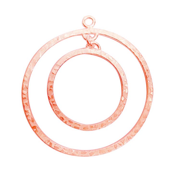 FRG-163 Rose Gold Overlay Textured Double Circle Connector For Jewelry Making – Handcrafted In India for wholesale by Bali Designs