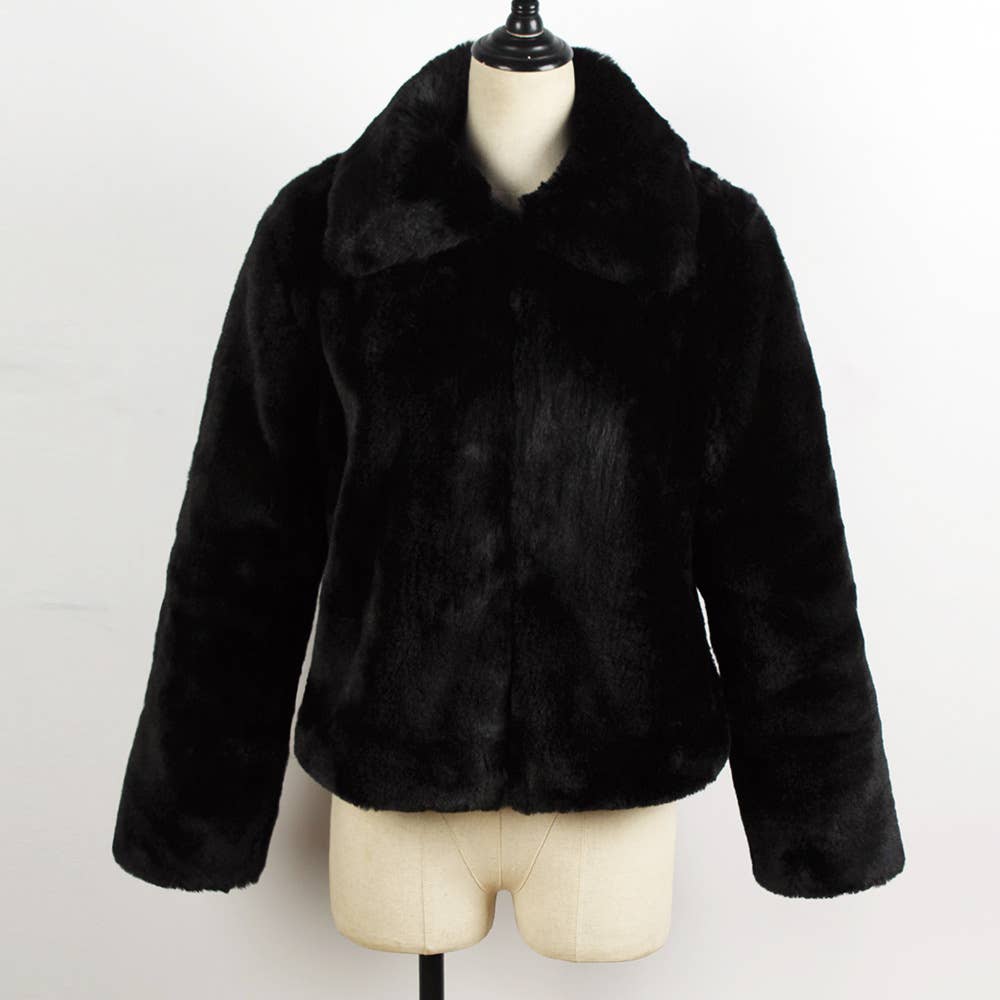 black Cropped coat lapel faux fur jacket for wholesale on Faire0