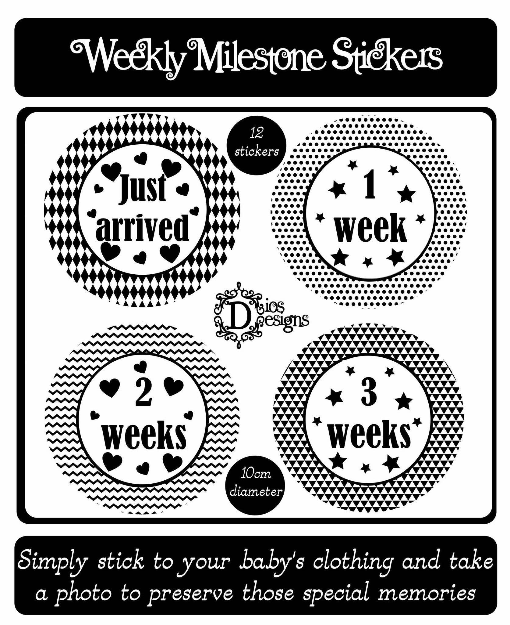 Dios Designs - Venta al por mayor Pegatinas - Niños y bebés - Pegatinas Weekly Journey, monocromáticas4