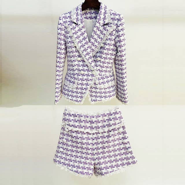 Productseeker - Wholesale Suit Set - Women's - SET063 Elegant Pink Houndstooth Suit Set1