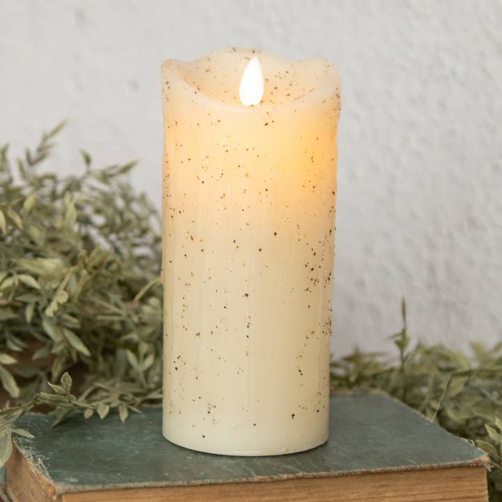 7" MOVING FLAME CREAM PILLAR CANDLE for wholesale by Ragon House