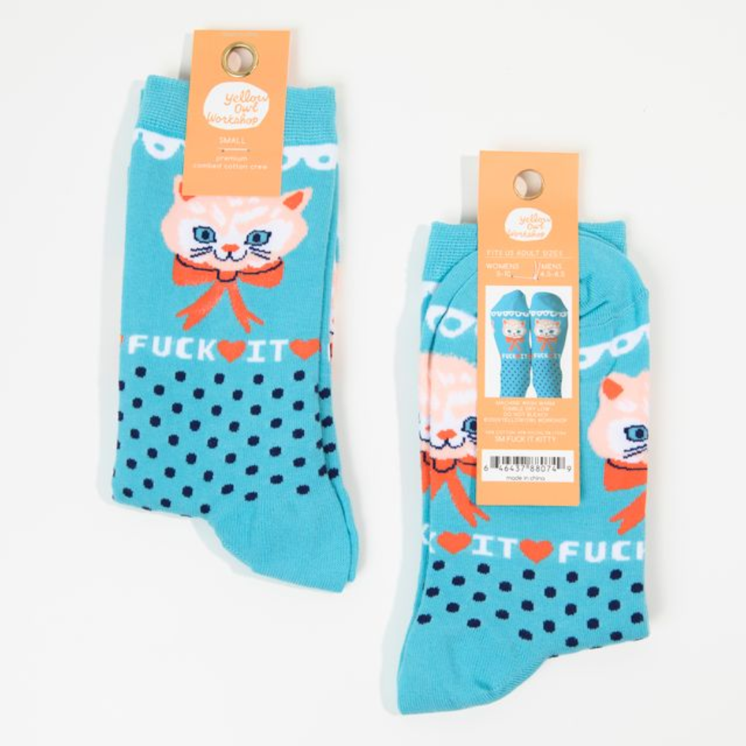 Yellow Owl Workshop - Vente Chaussettes – unisexe - F*ck it Kitty - Chaussettes Small Crew1