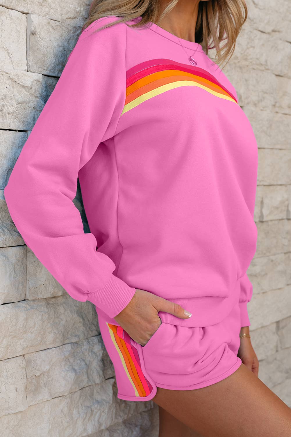 Babs + Birdie - Wholesale Lounge Set - Women's - Kenzie | Stripe Pullover and Shorts Two Piece Casual Set20