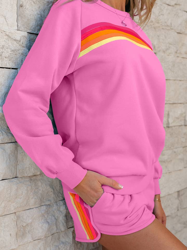 Babs + Birdie - Wholesale Lounge Set - Women's - Kenzie | Stripe Pullover and Shorts Two Piece Casual Set20