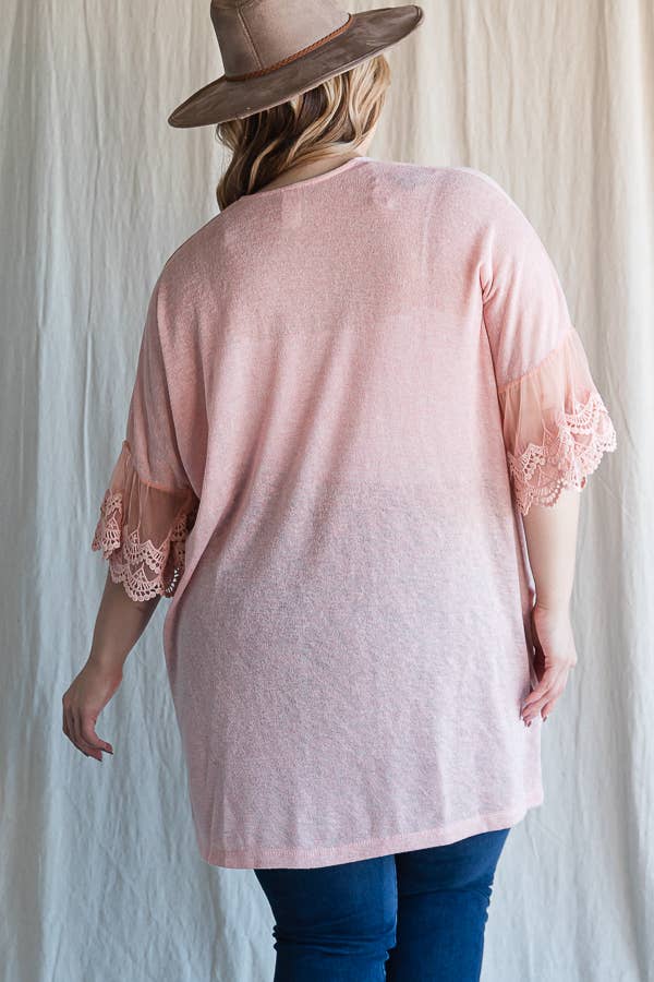 7th Ray – Engroshandel Cardigan - Dame – [PLUS SIZE] Cardigan til kvinder med blondeærmer til hverdagsbrug T4485XL5