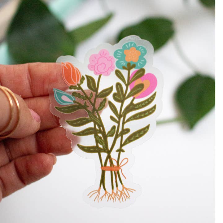 Flower Bouquet Clear Vinyl Sticker Nature Garden Lover Gift for wholesale by Serenata Paper Co