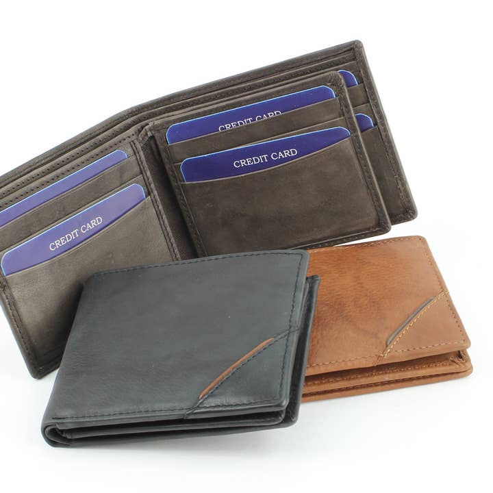 Leather Impressions Inc - Wholesale Wallet - Men's - RFID Bifold w/Center I.D. Flap & Corner Contrast Notch 1571512