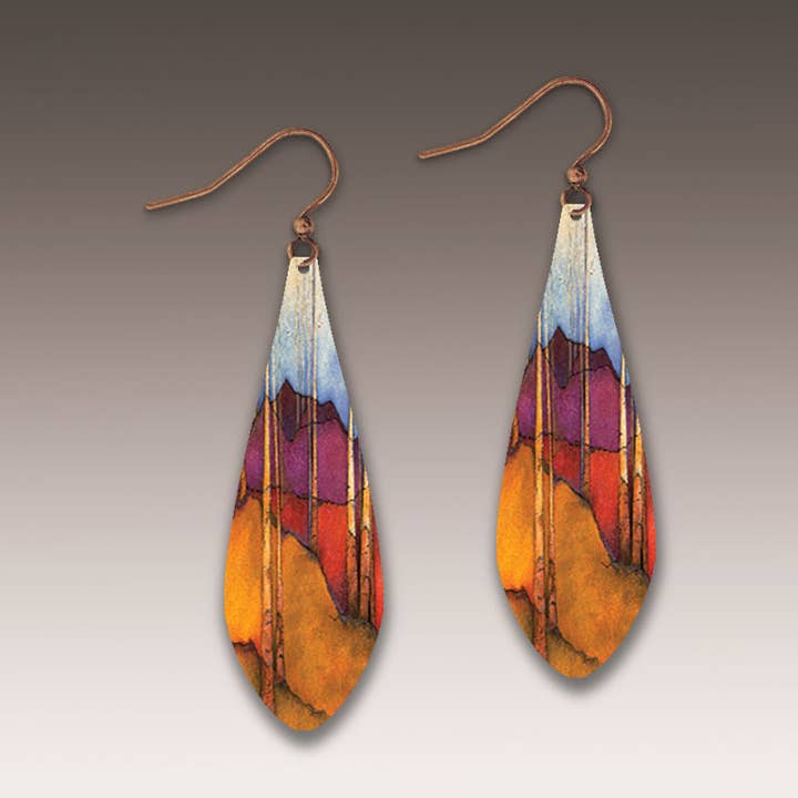 Illustrated Light & DC Designs - Wholesale Dangle Earrings - Trees and Hills Long Drop Handmade Earrings0