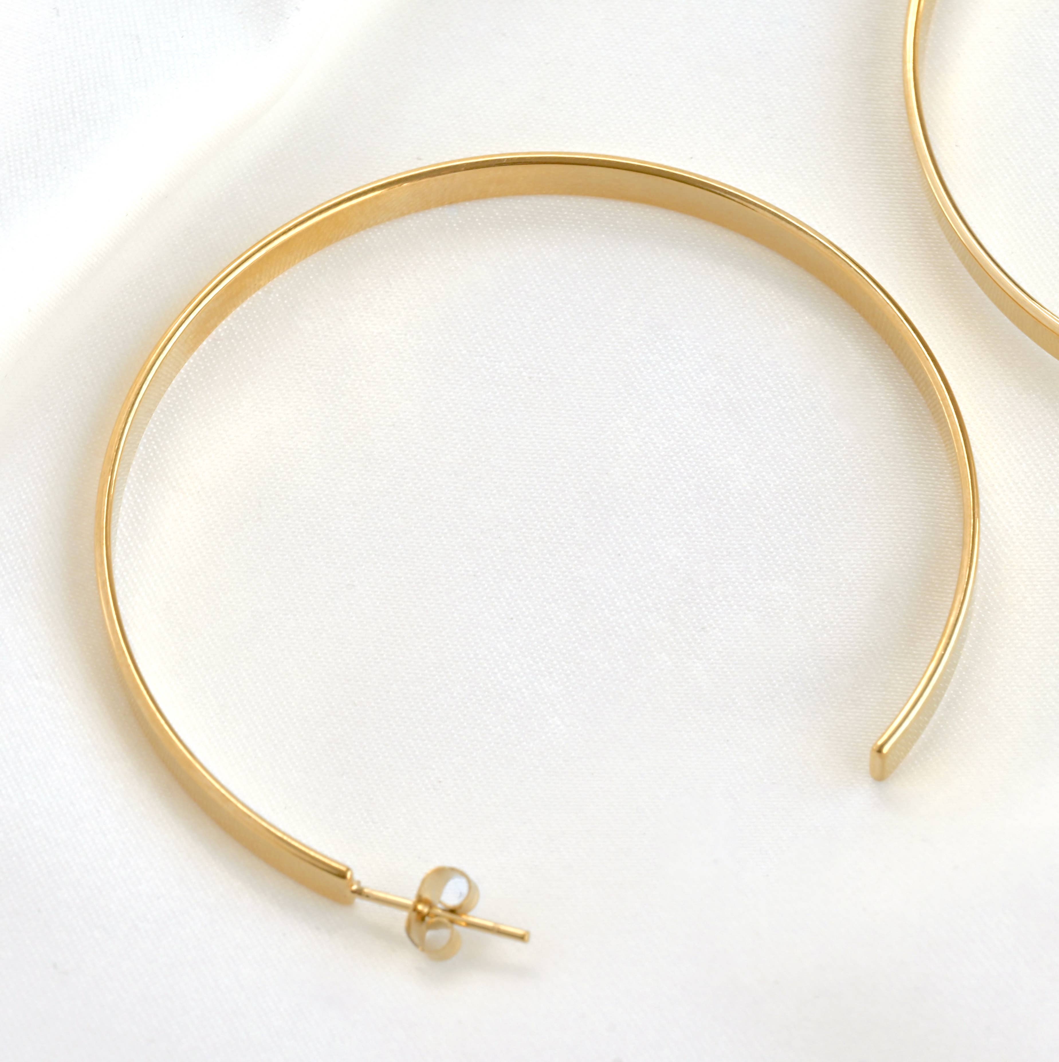 Blueyejewelry – Brincos de argola por atacado – Brincos grandes de argola achatada - 55 mm em aço inoxidável dourado7