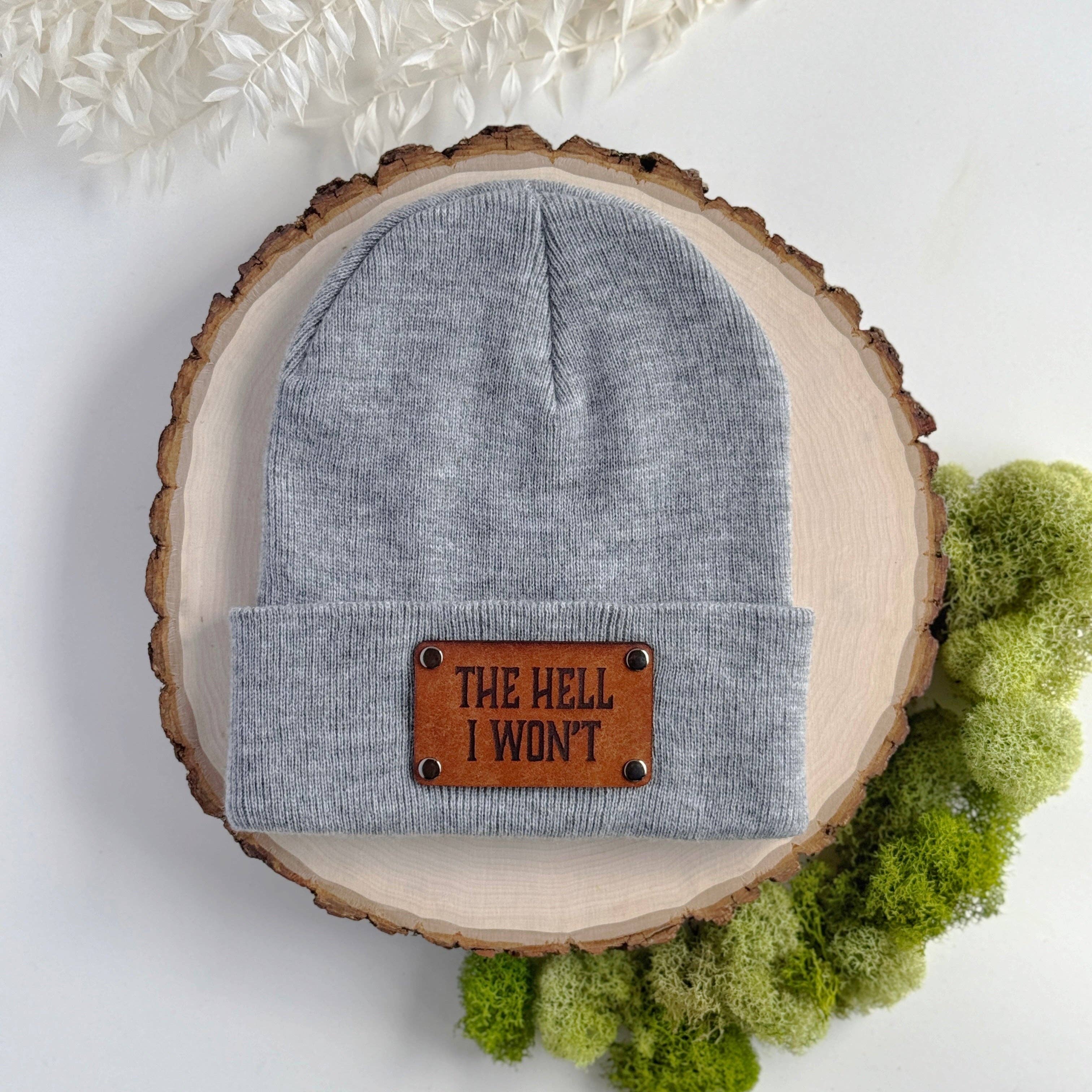 The Lonely Pine - Wholesale Beanie - Unisex - The Hell I Won't beanie with snap on/off leather patch2