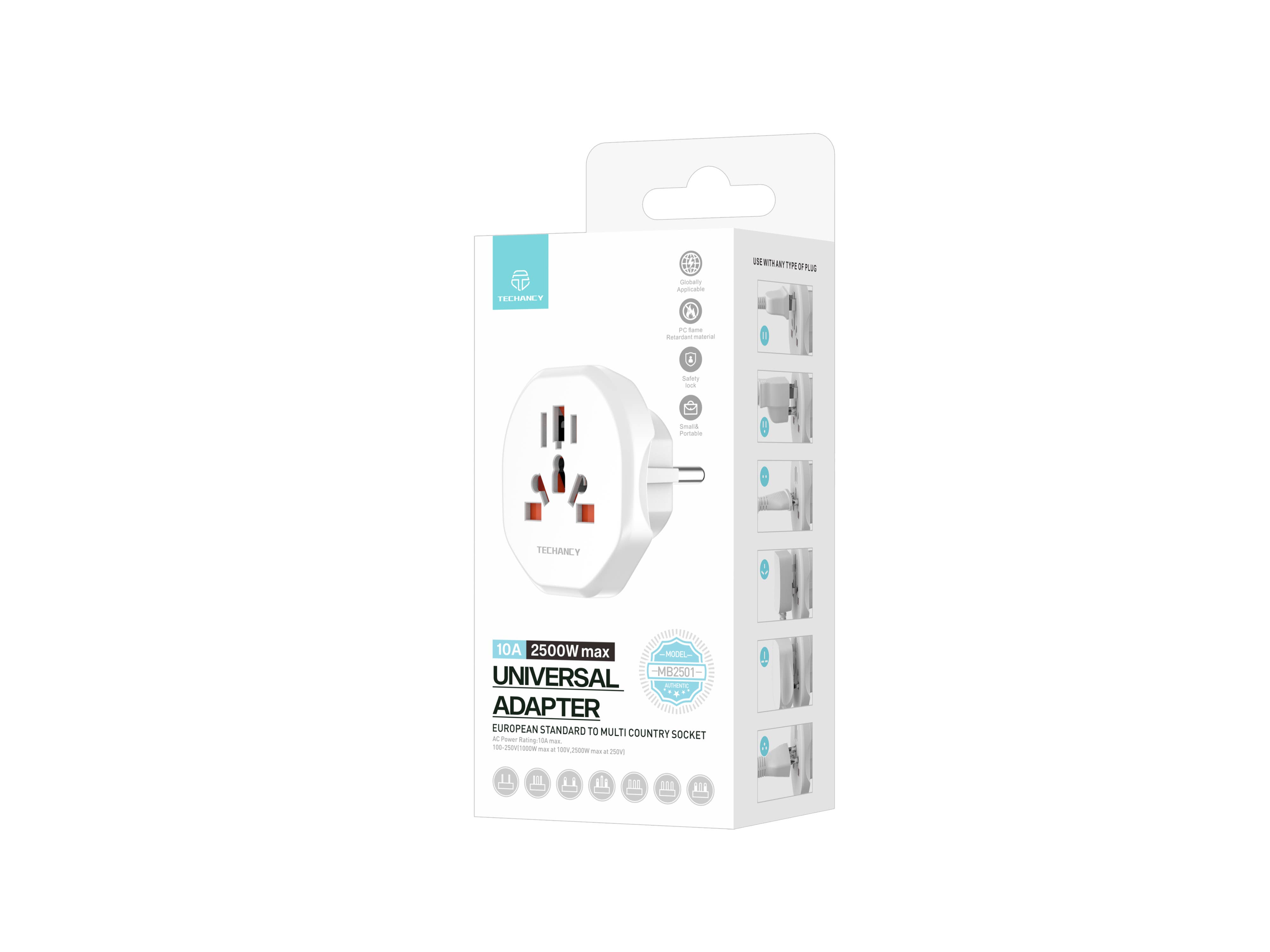 TECHANCY – wholesale Strömadapter – TECHANCY universell reseadapter 10 A 2500 W (Europeisk standard)4