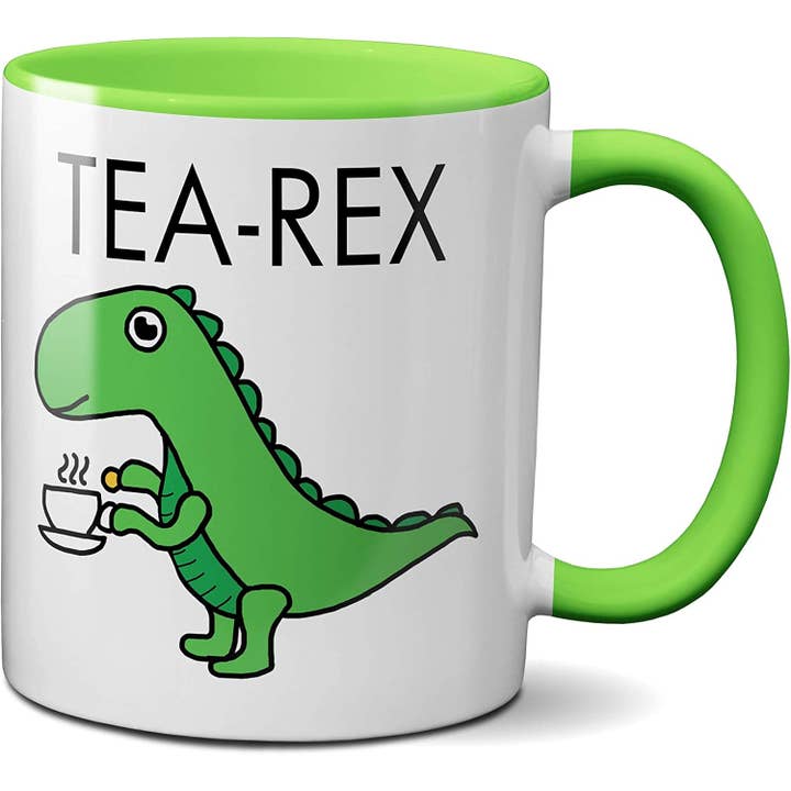 "Tea-Rex" Funny Dinosaur Mug | 11oz Two-Tone Ceramic | Gift for wholesale by SmartyPants