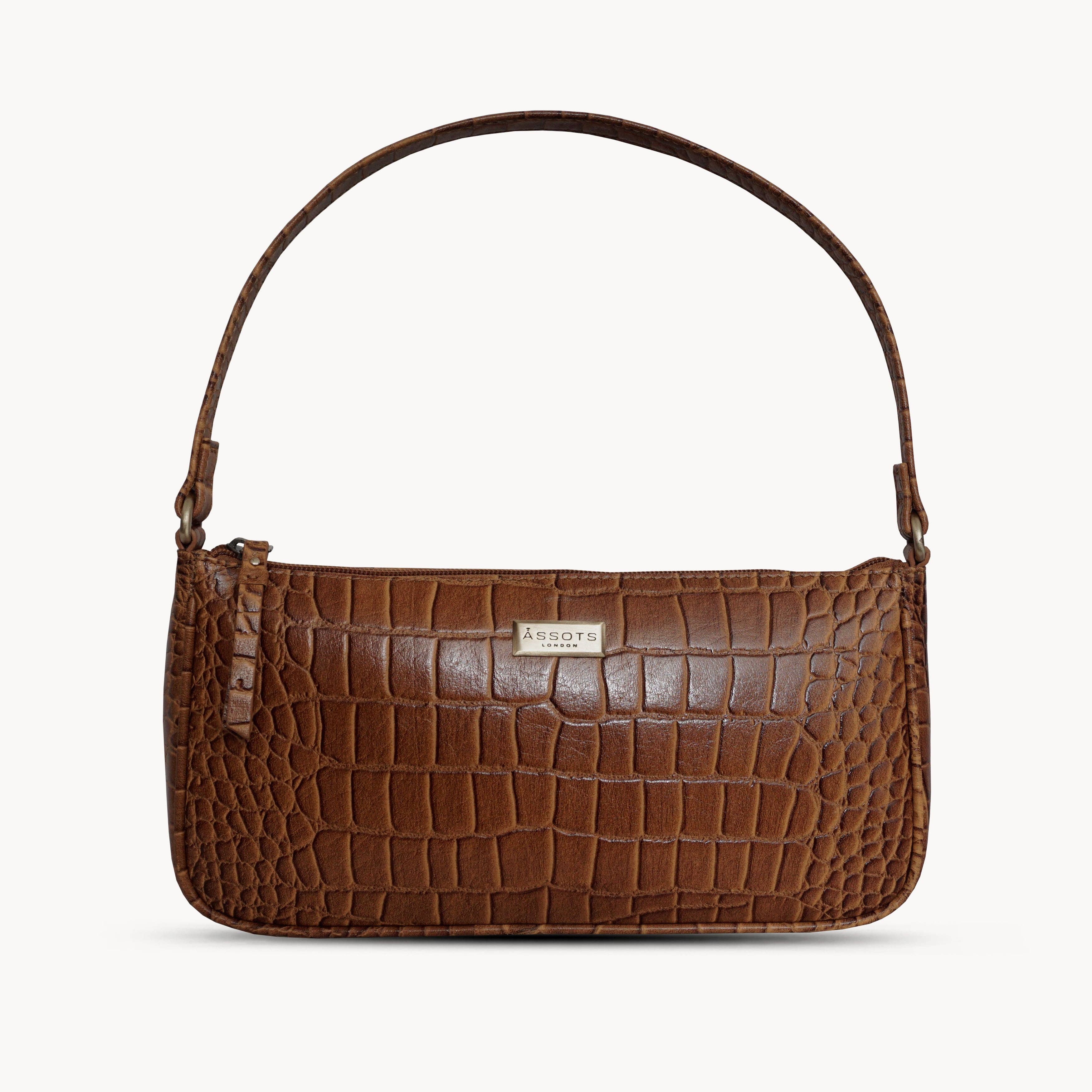 Assots London – wholesale Shoulder bag – women's – 'ZARA' Brown Croc Real Leather Baguette Shoulder Bag0