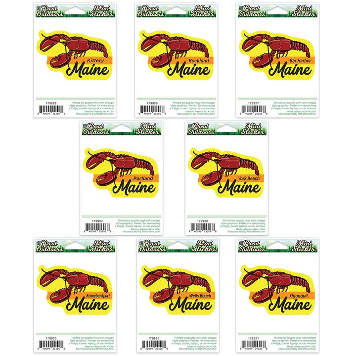 Maine Lobster Mini Sticker 20 ct - Choose Town for wholesale by RetroPlanet