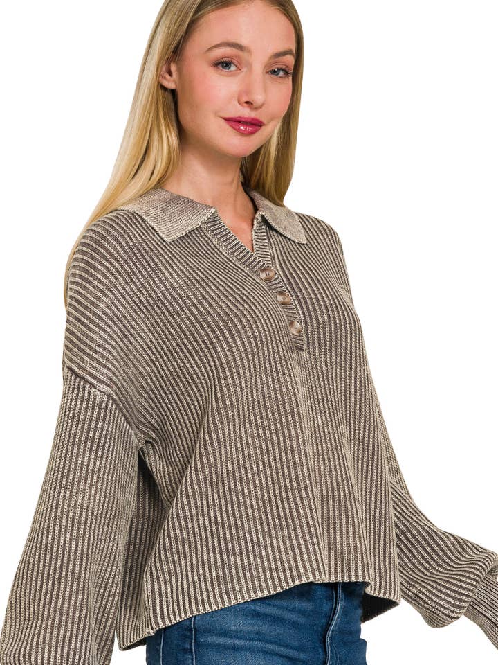 .SI-26566 Tvättad Henley Shirts tröja för wholesale av 42POPS