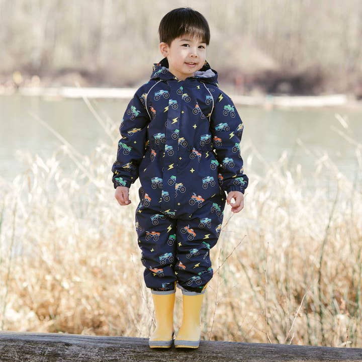 Jan & Jul - Wholesale Rain Suit - Kids - Big Trucks | Cozy-Dry Waterproof Play Suit3