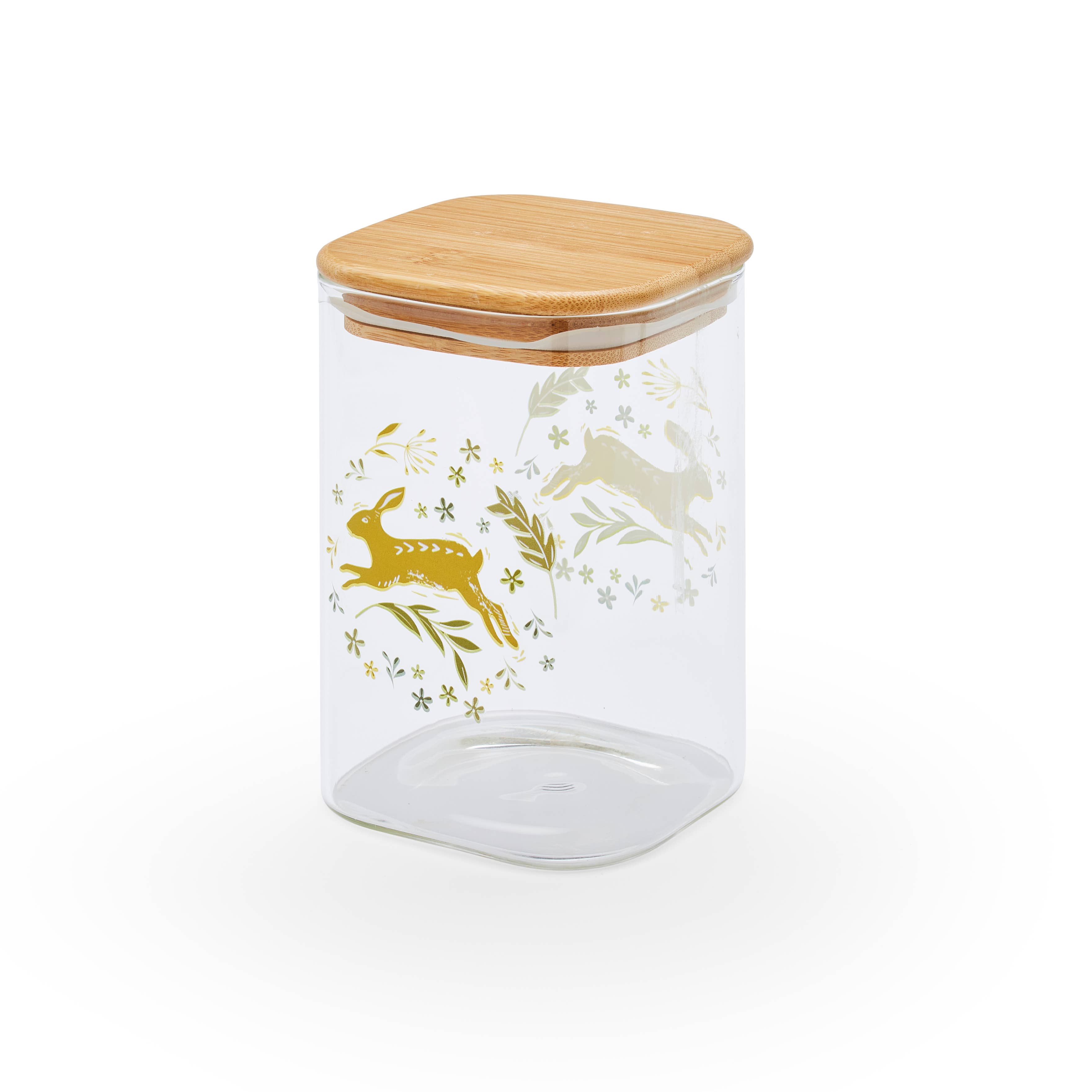 Multi 1.0l Glass Jar with Push Bamboo Lid Woodland for wholesale on Faire