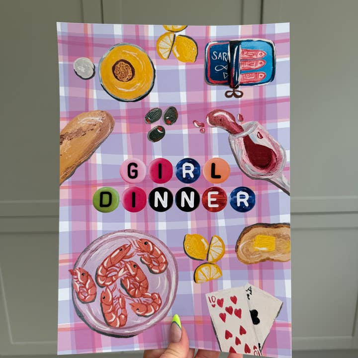 Girl Dinner Scrapbook Art Print for wholesale by Eva Illustrates