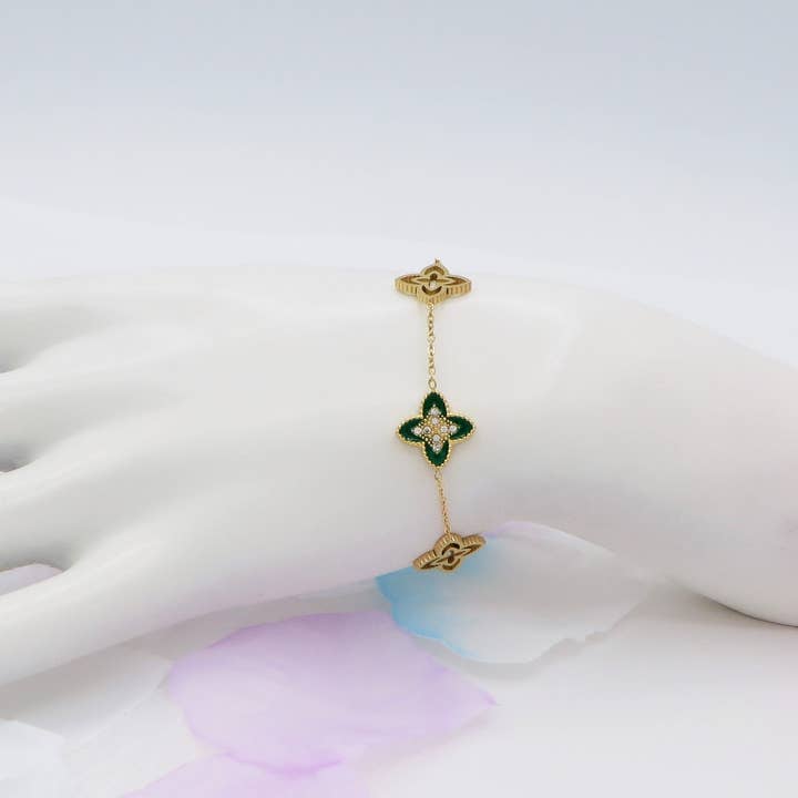 Daemon srls - Wholesale Charm/Dangle Bracelet - LILY SHINE ~ Bracciale flowers in ACCIAIO inossidabile smaltato + cubic zirconia8