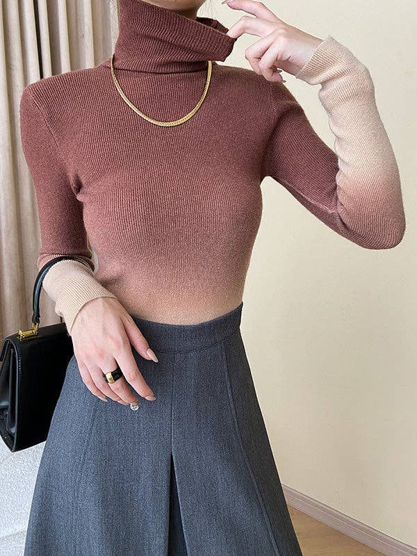 StyleGalX – Pulôver - Mulher por atacado – Blusas de suéter de manga comprida com gradiente skinny de gola alta6