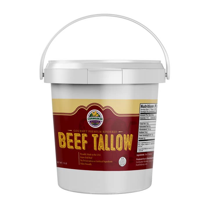 1.5 lb Tub Kettle Rendered Beef Tallow (Beef Fat) for wholesale by Cornhusker Kitchen Duck Fat Spray