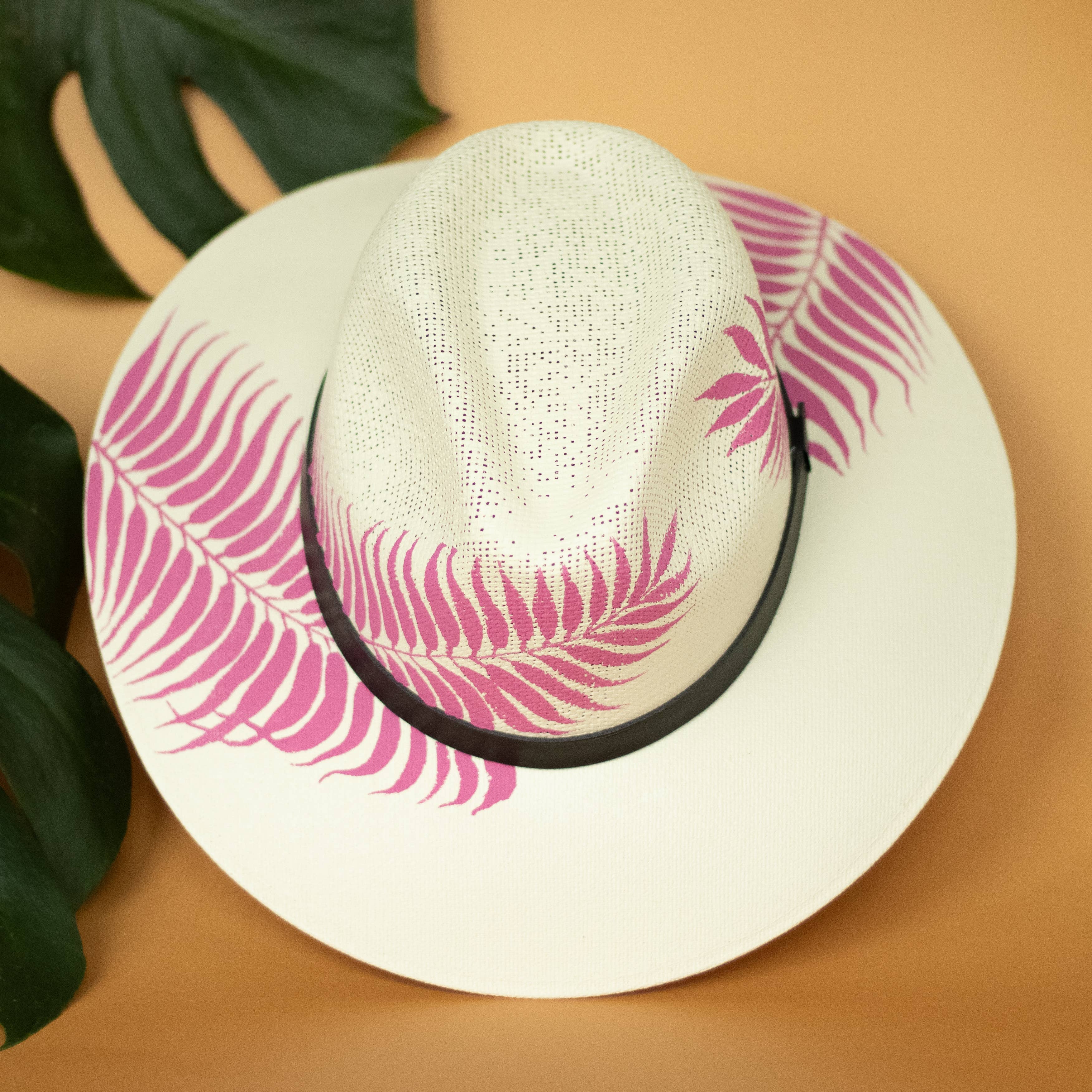 Origin Mexico - Wholesale Straw Hat - Women's - Itzel Hand Painted Resort Hat - Pink and Tan 2