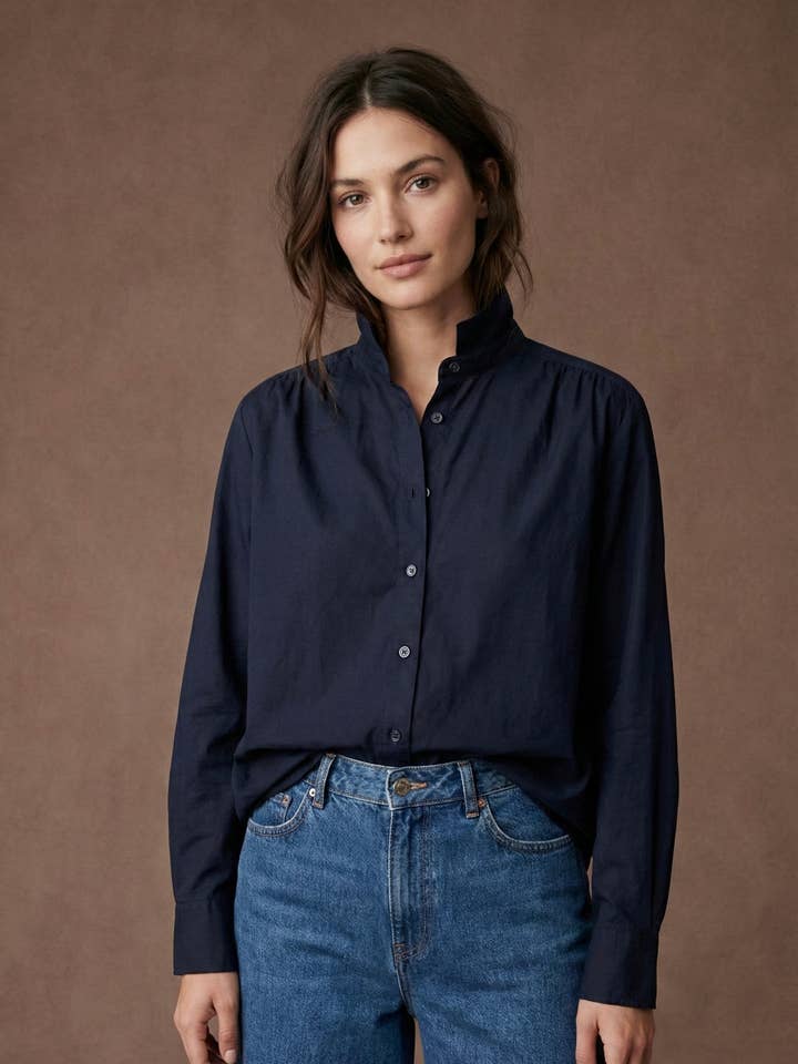 Popeline katoenen blouse met rucheskraag PC2554 voor wholesale door Pépouz' Paris