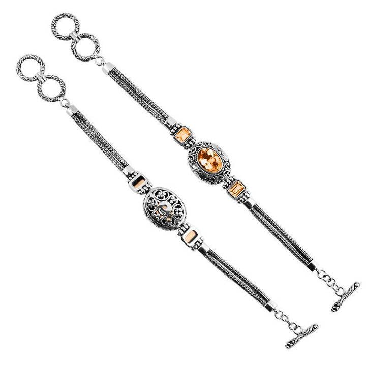 SB-1979-CT Sterling Silver Citrine Quartz Ornate Artisan Link Bracelet – Wholesale Collection for wholesale by Bali Designs