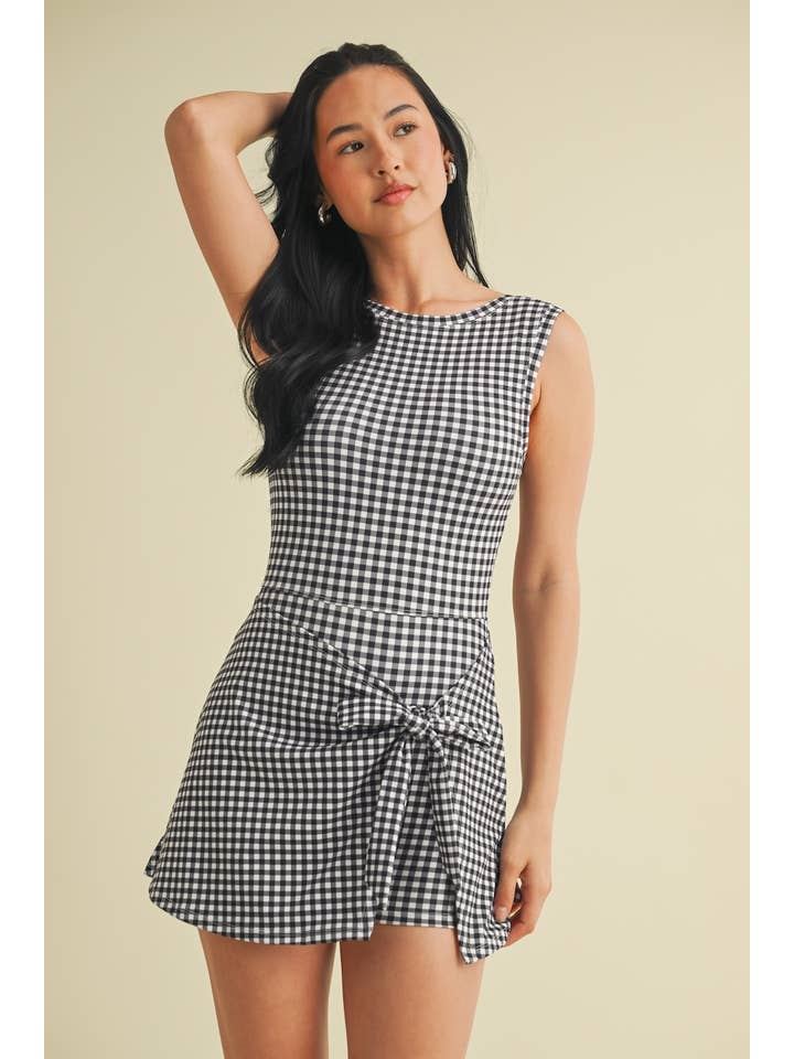 KIMBERLY C - Wholesale Athletic Dress - Women's - Gingham Print Sleeveless Wrap Tie Front Dress 57